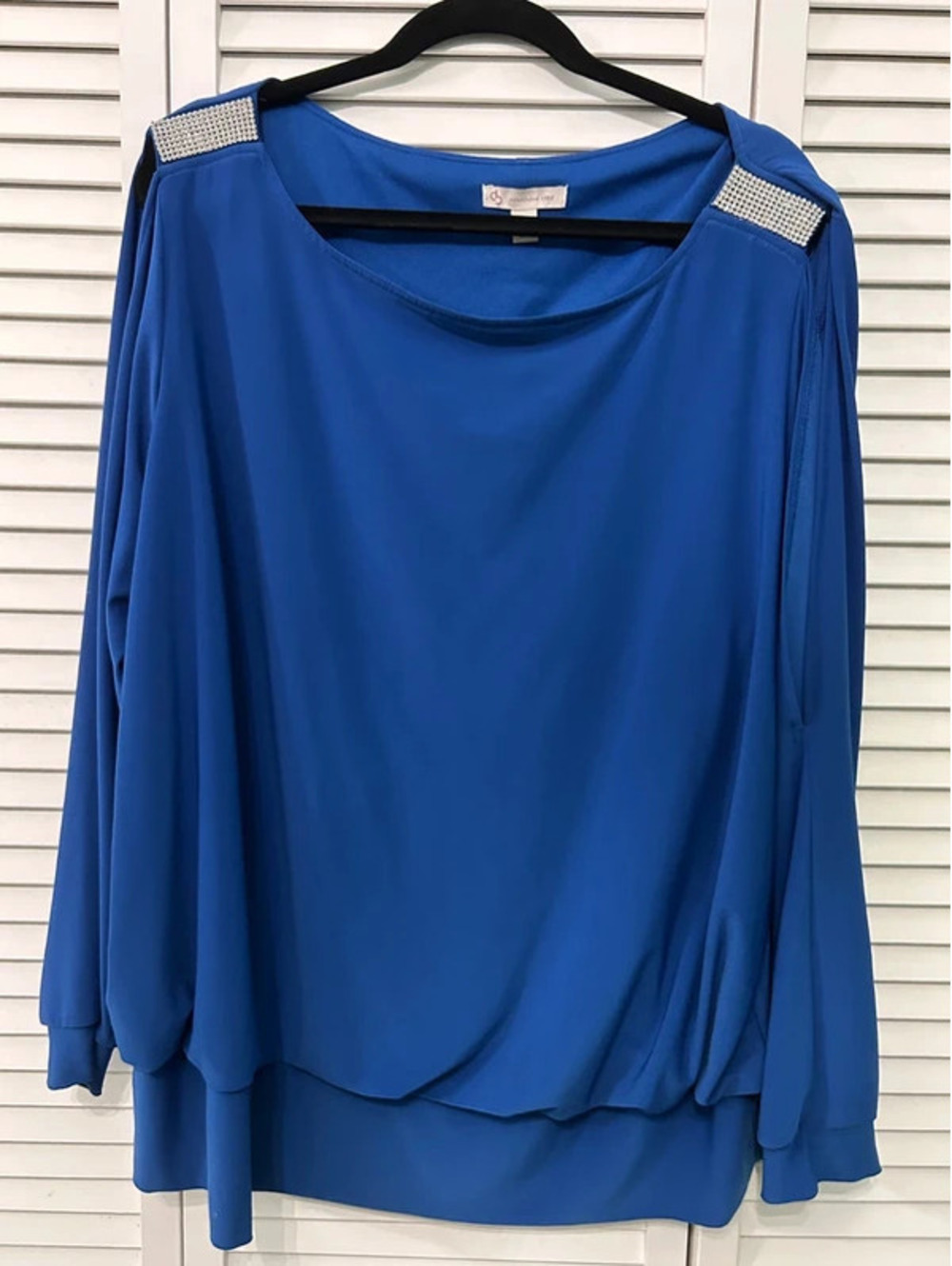Womans Plus Size 3X Blue Bling Shoulder Blouse #34
